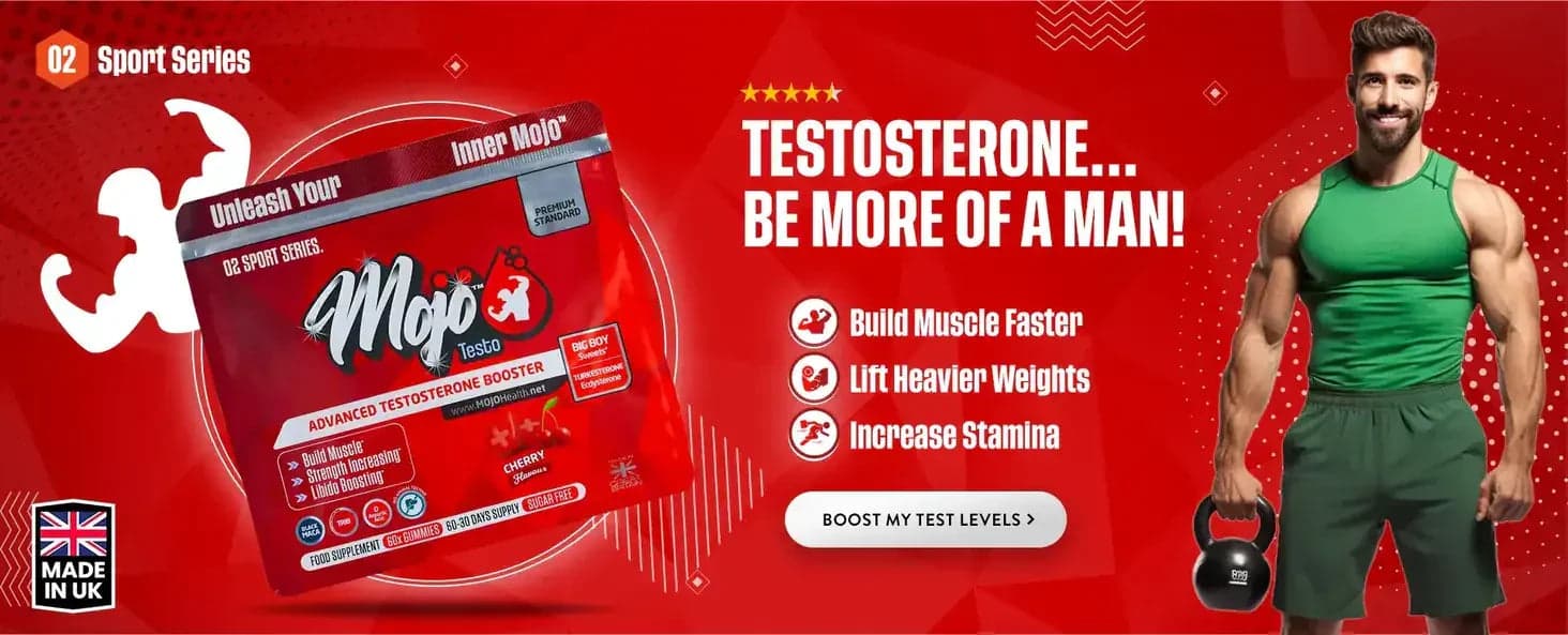 Mojo Testo — معزز هرمون التستوستيرون المتقدم: بناء العضلات بسرعة أكبر، رفع أوزان أثقل، زيادة القدرة على التحمل. عزّز مستويات الاختبار لديّ.