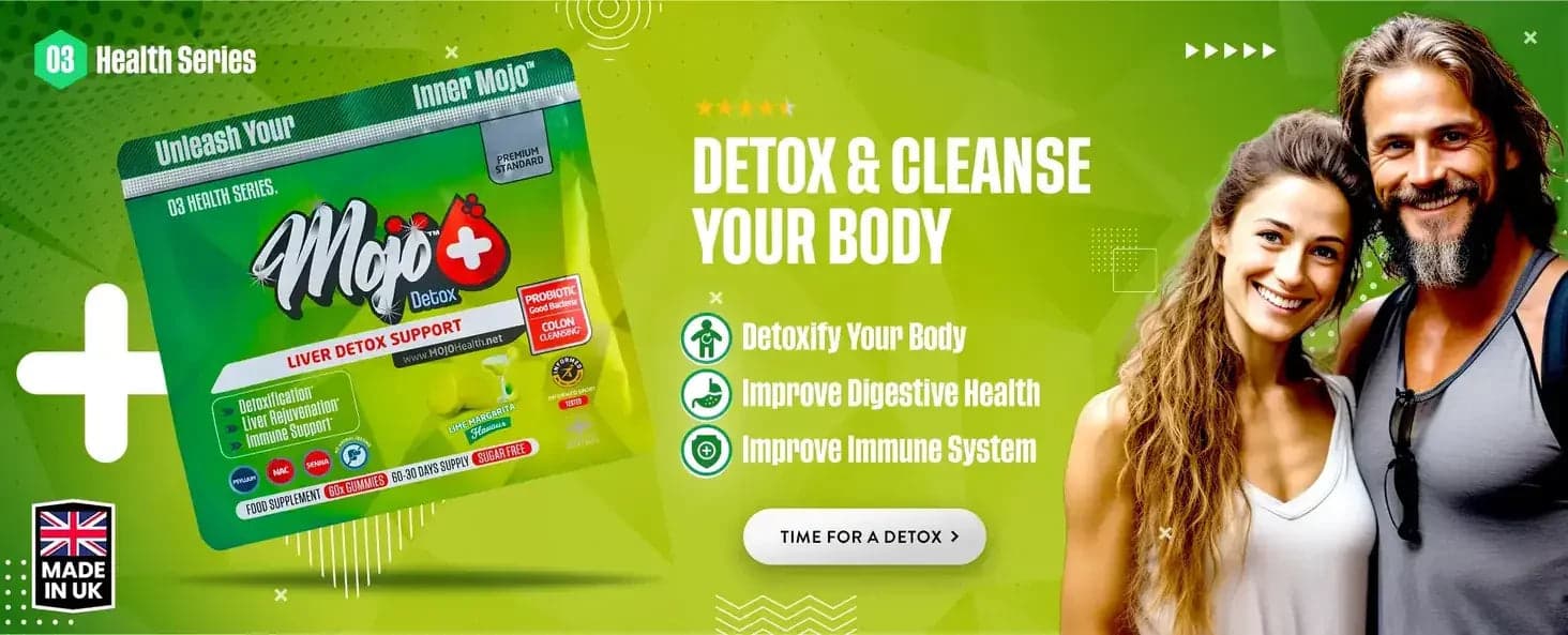 Mojo Detox — دعم تطهير الكبد: طهّر جسدك: تخلص من السموم في جسدك، حسّن الصحة الهضمية، حسّن جهاز المناعة. حان وقت التطهير.